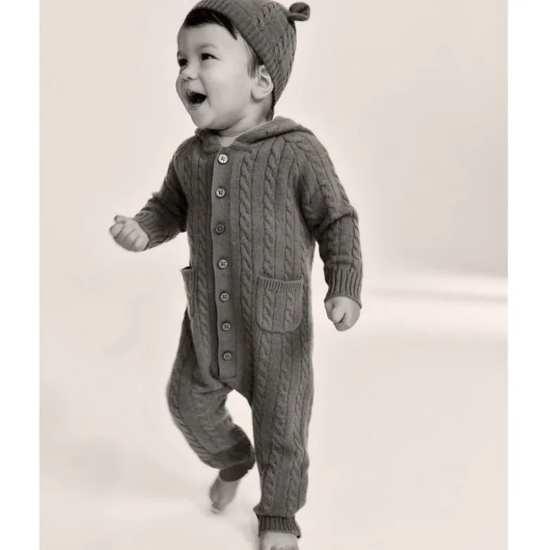 Limited-edition baby cashmere cable-knit bear one-piece