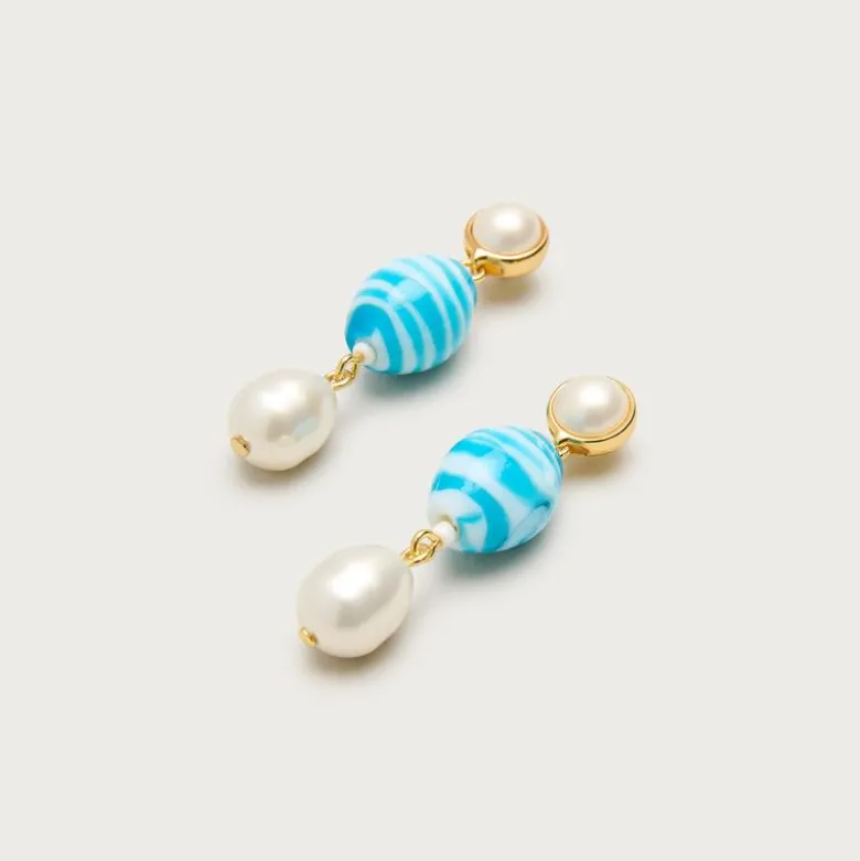 Linear beaded pearl earrings