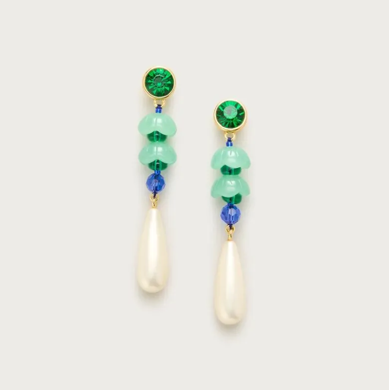 Linear crystal and pearl earrings