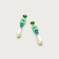 Linear crystal and pearl earrings
