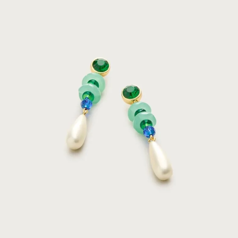 Linear crystal and pearl earrings