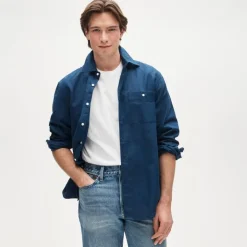 Linen-cotton blend twill shirt