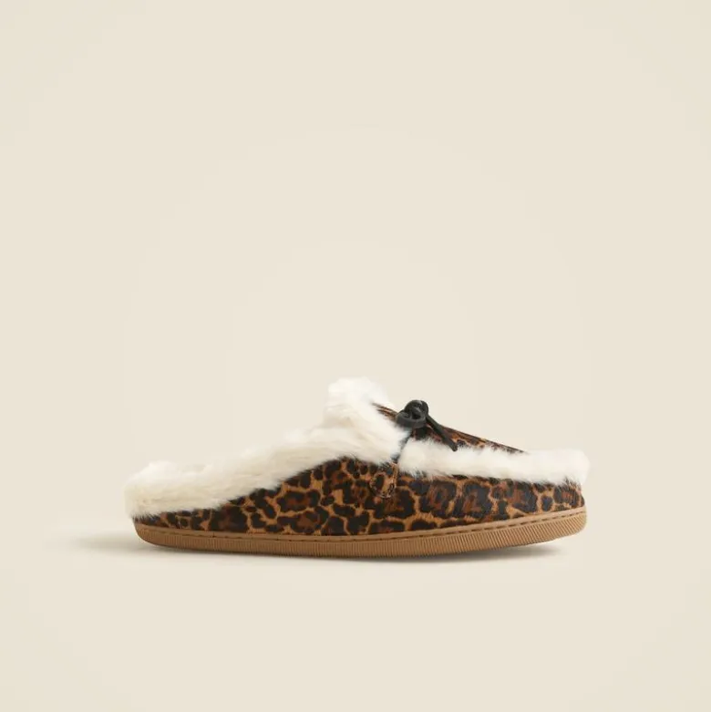 Lodge mules in leopard-print calf hair