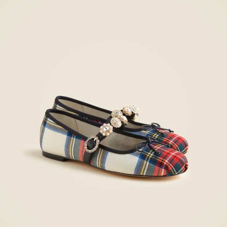 Logan embellished Mary Jane ballet flats in tartan