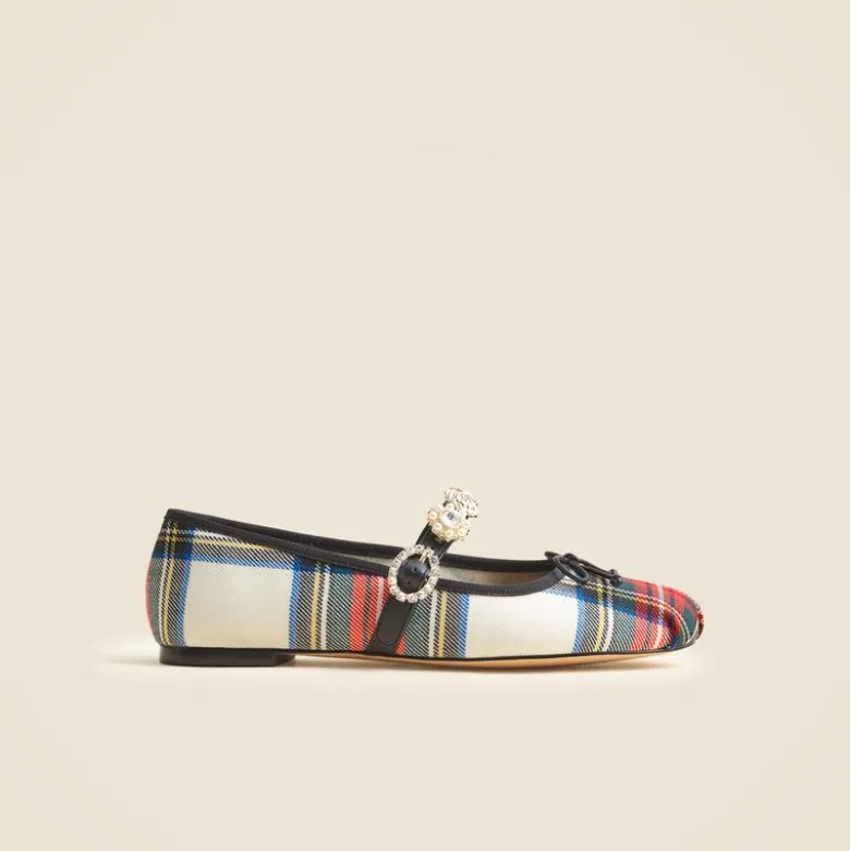 Logan embellished Mary Jane ballet flats in tartan