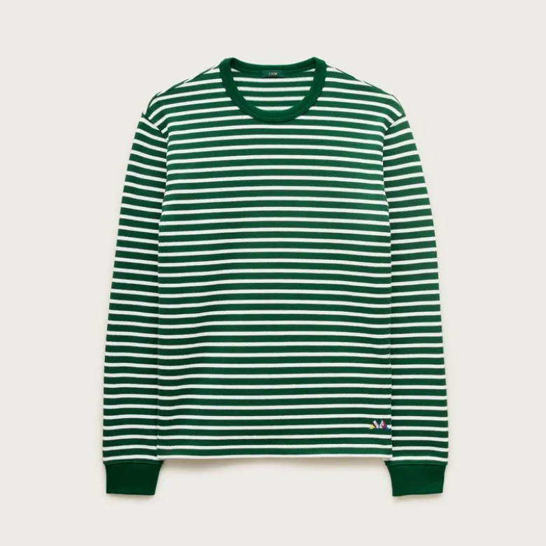 Long-sleeve crewneck in striped maritime jersey