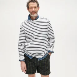 Long-sleeve crewneck in striped maritime jersey