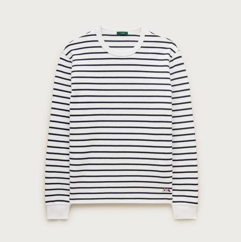 Long-sleeve crewneck in striped maritime jersey