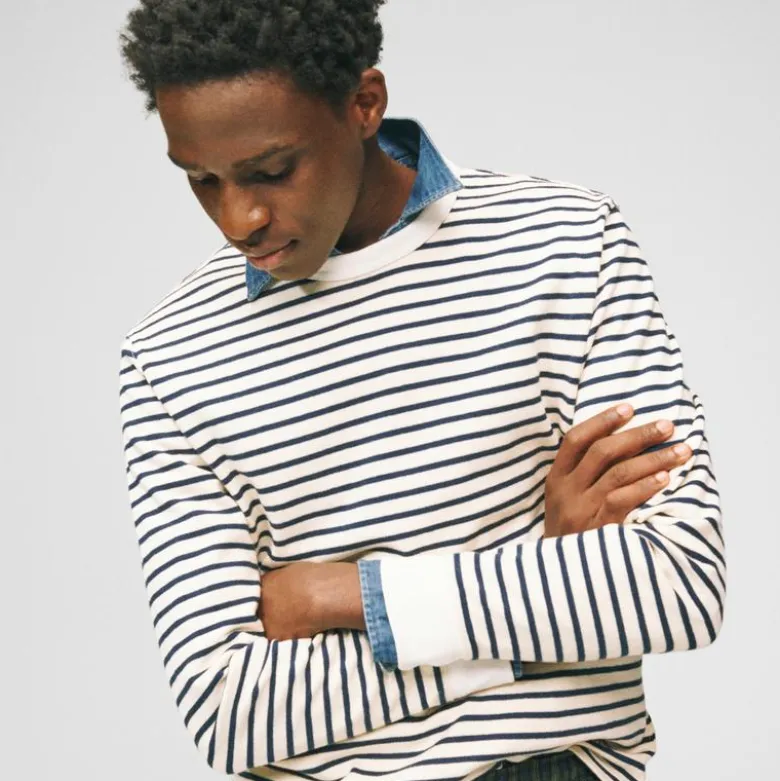 Long-sleeve crewneck in striped maritime jersey