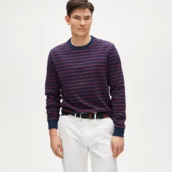 Long-sleeve crewneck in striped maritime jersey