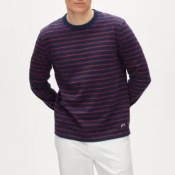 Long-sleeve crewneck in striped maritime jersey