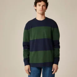 Long-sleeve macropiqué cotton T-shirt in stripe