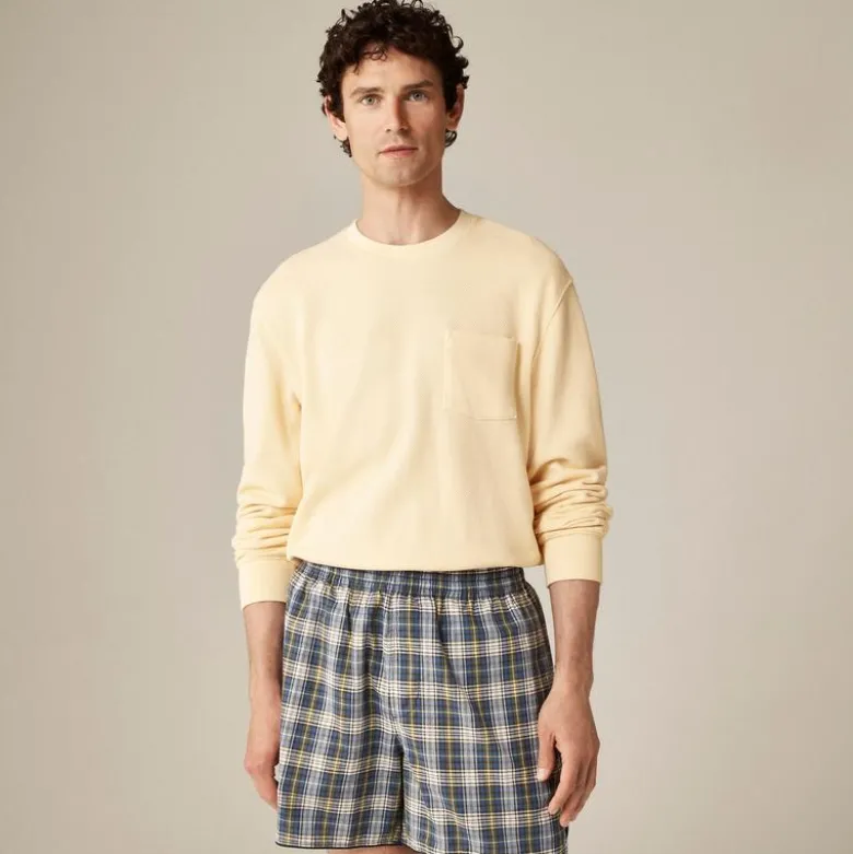 Long-sleeve macropiqué cotton T-shirt