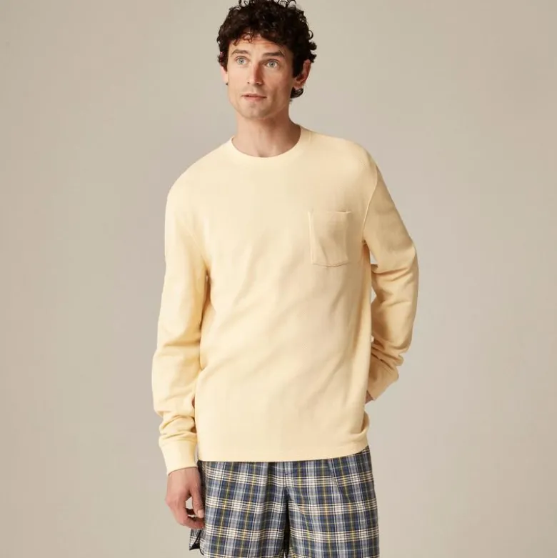 Long-sleeve macropiqué cotton T-shirt