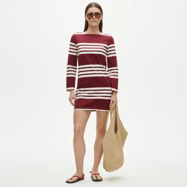 Long-sleeve mini dress in striped mariner cloth