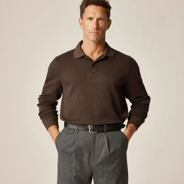 Long-sleeve polo shirt in double-knit jacquard