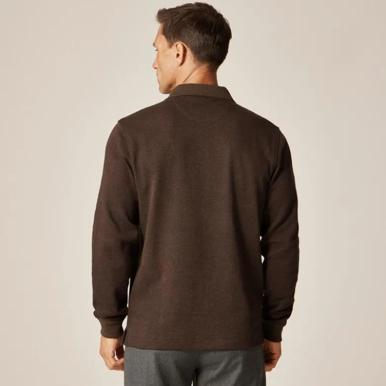 Long-sleeve polo shirt in double-knit jacquard