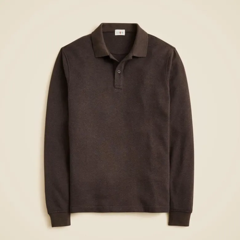 Long-sleeve polo shirt in double-knit jacquard
