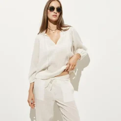 Long-sleeve tunic top in Hampton linen-blend