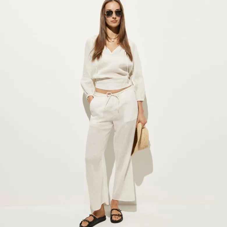 Long-sleeve tunic top in Hampton linen-blend
