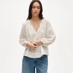 Long-sleeve tunic top in Hampton linen-blend