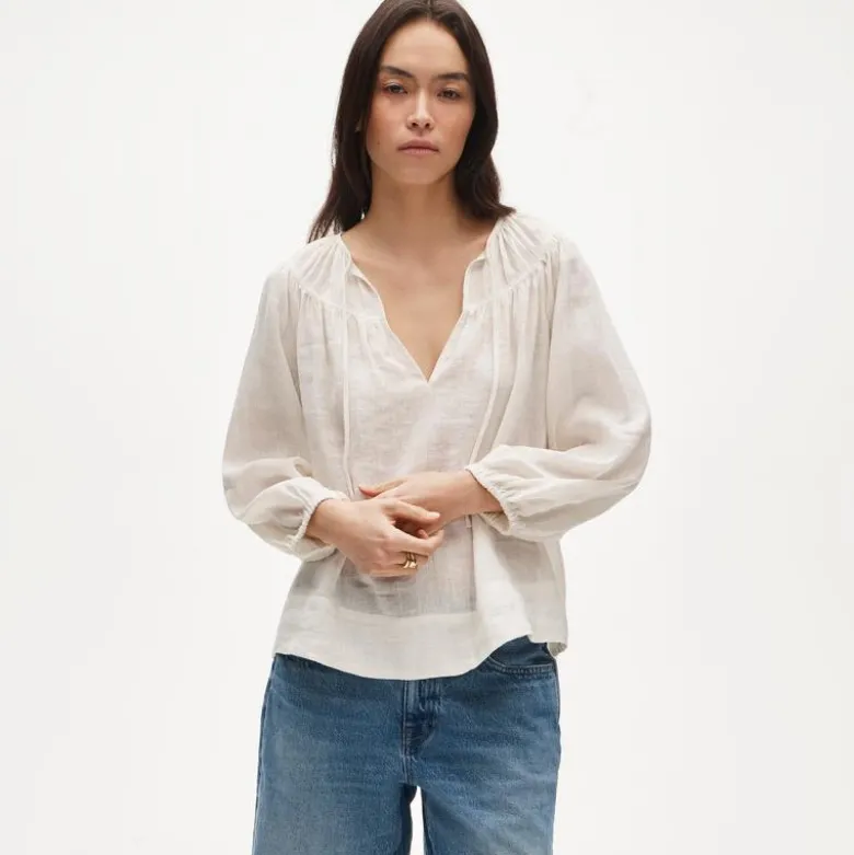 Long-sleeve tunic top in Hampton linen-blend