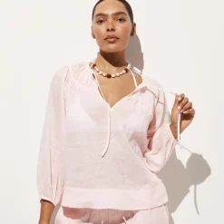 Long-sleeve tunic top in Hampton linen-blend