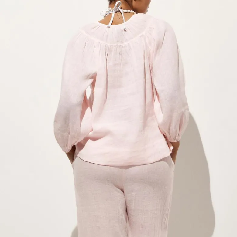 Long-sleeve tunic top in Hampton linen-blend