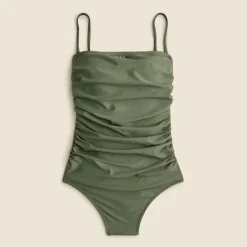 Long-torso ruched bandeau one-piece