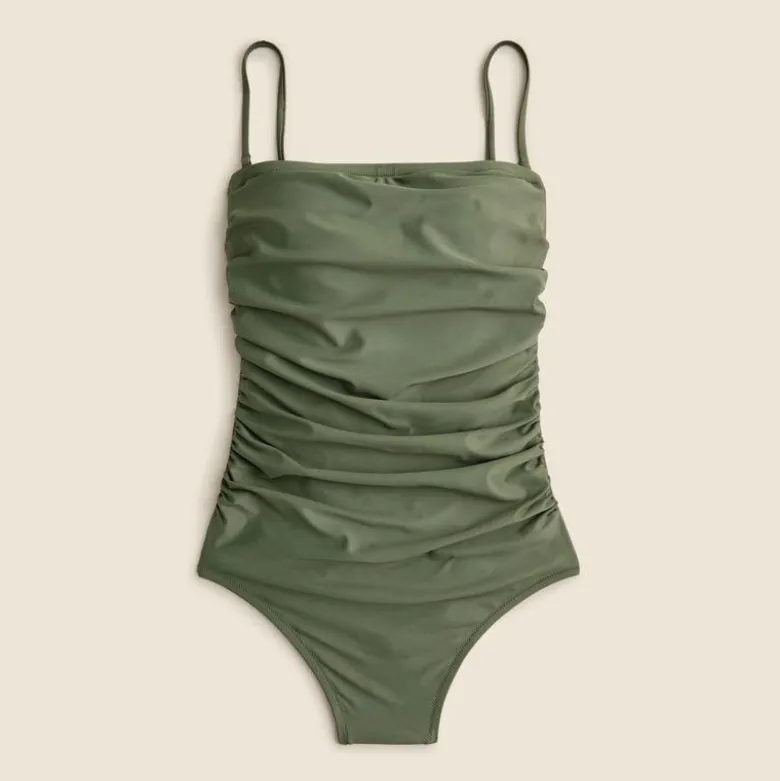 Long-torso ruched bandeau one-piece