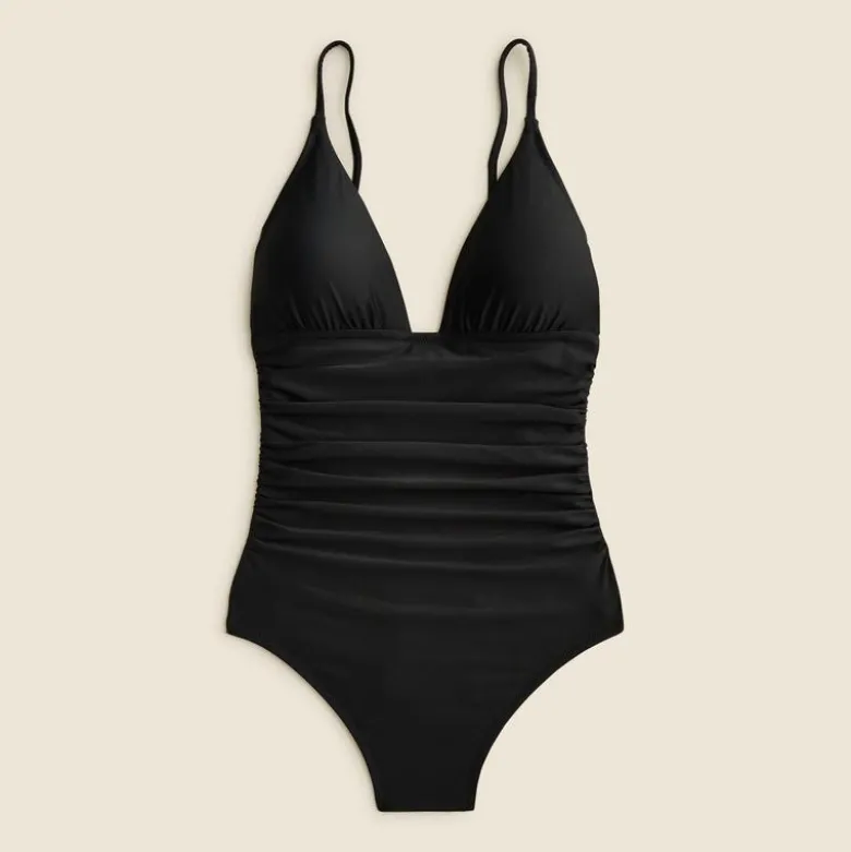 Long-torso ruched plunge one-piece