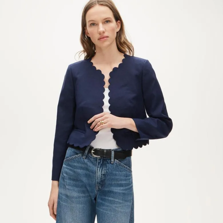 Louisa lady jacket with scalloped trim in Gramercy linen blend