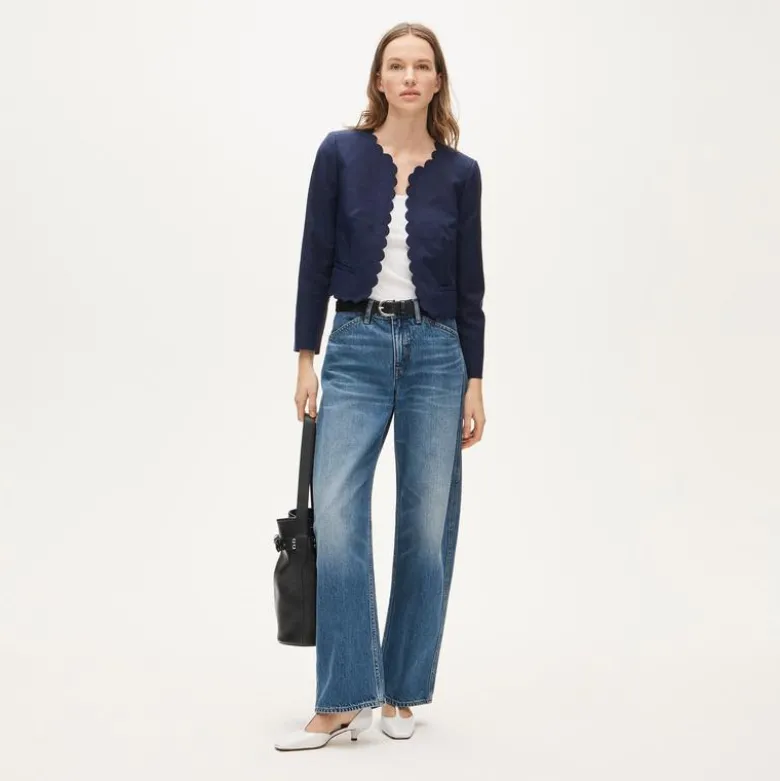 Louisa lady jacket with scalloped trim in Gramercy linen blend