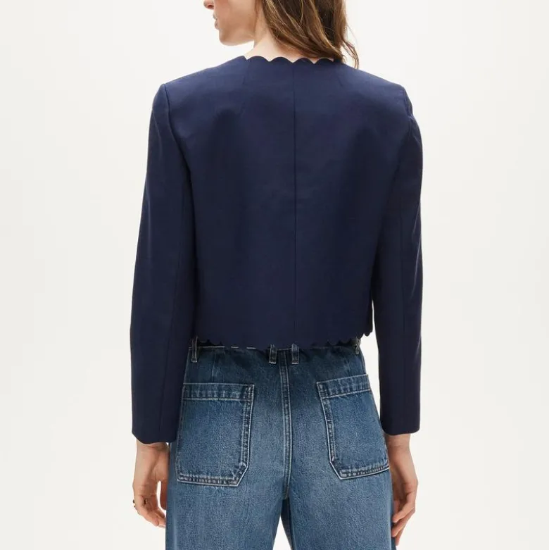 Louisa lady jacket with scalloped trim in Gramercy linen blend