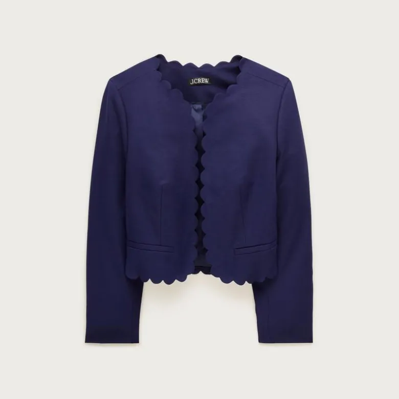 Louisa lady jacket with scalloped trim in Gramercy linen blend