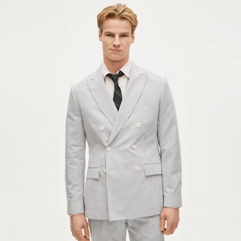 Ludlow Slim-fit double-breasted suit jacket in cotton seersucker