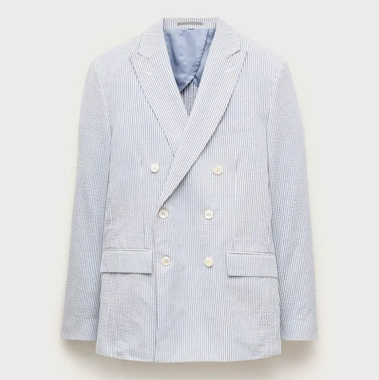 Ludlow Slim-fit double-breasted suit jacket in cotton seersucker