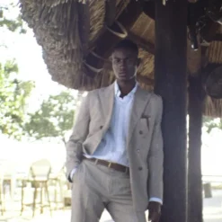 Ludlow Slim-fit double-breasted suit jacket in Irish cotton-linen blend