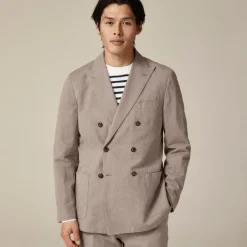 Ludlow Slim-fit double-breasted suit jacket in Irish cotton-linen blend