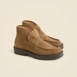 Lug-sole loafer boots in suede