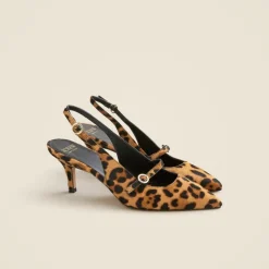 Made-in-Italy Colette buckle slingback pumps in leopard-print calf hair