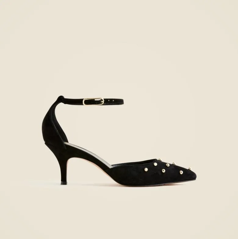 Made-in-Italy Colette suede slingback heels with beads