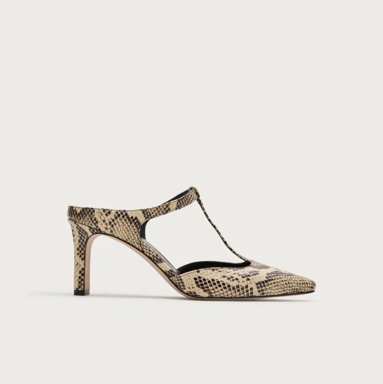 Made-in-Italy T-strap pumps in snake-embossed leather