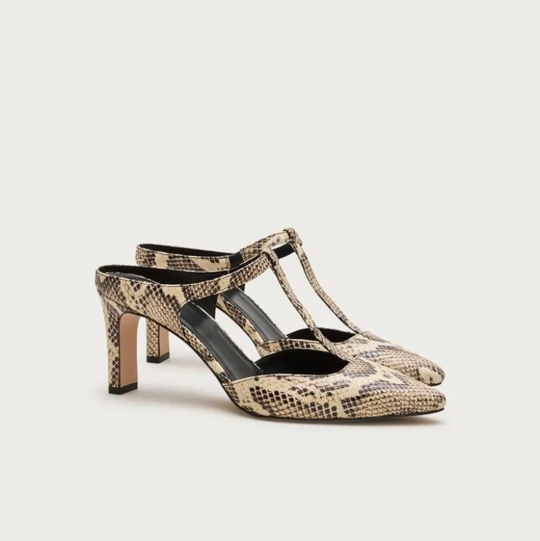 Made-in-Italy T-strap pumps in snake-embossed leather