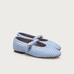 Mary Jane ballet flats in woven leather and suede