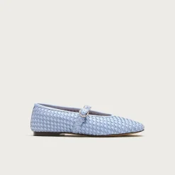Mary Jane ballet flats in woven leather and suede
