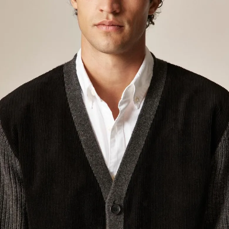 Merino lambswool cardigan with corduroy
