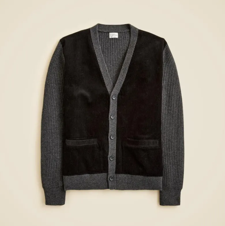 Merino lambswool cardigan with corduroy