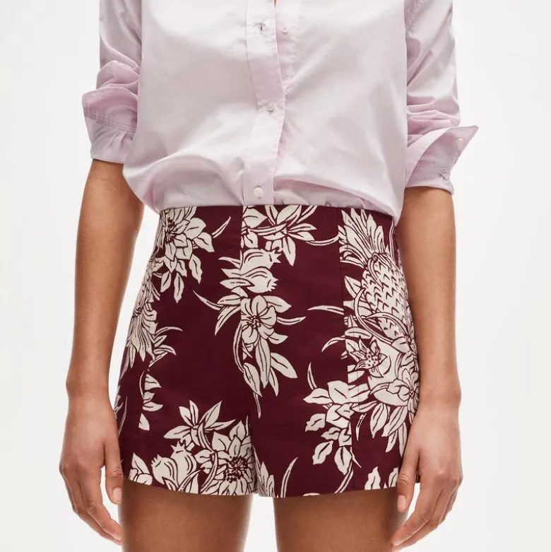 Micro short in pineapple garden–print cotton poplin