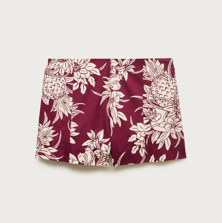 Micro short in pineapple garden–print cotton poplin